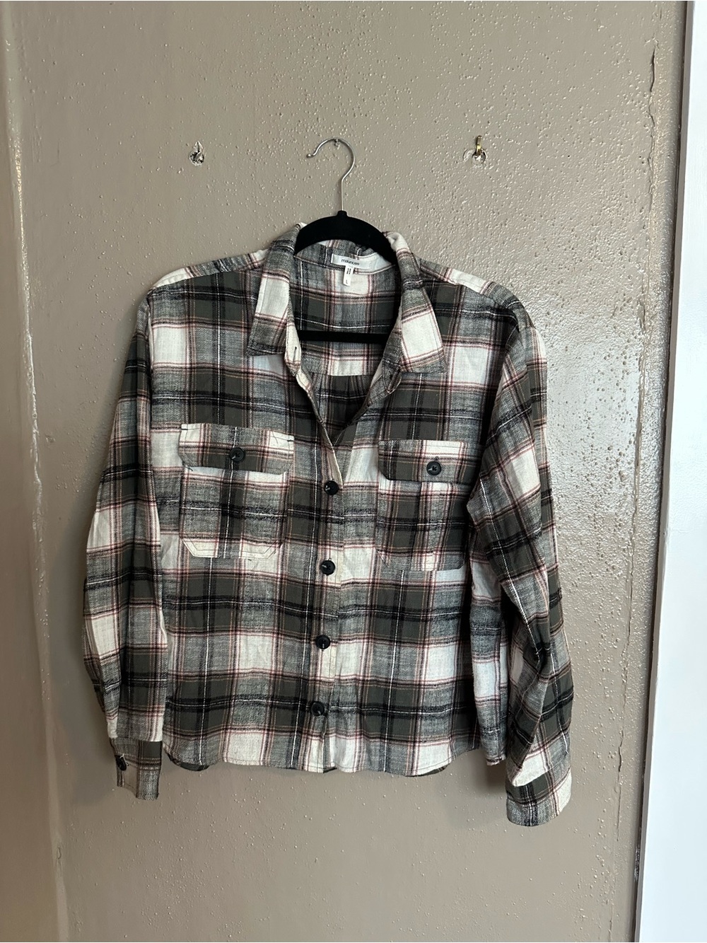Maurices Gray and White Plaid Button-Down Shirt